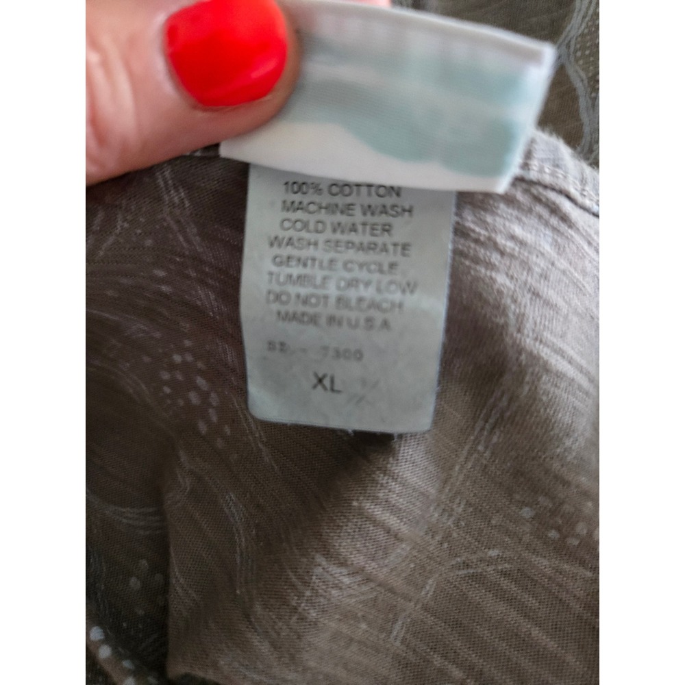 Sun Moda California Womens XL Top Taupe Cotton Leaf Print Asymmetrical Sharkbite - Picture 5 of 8